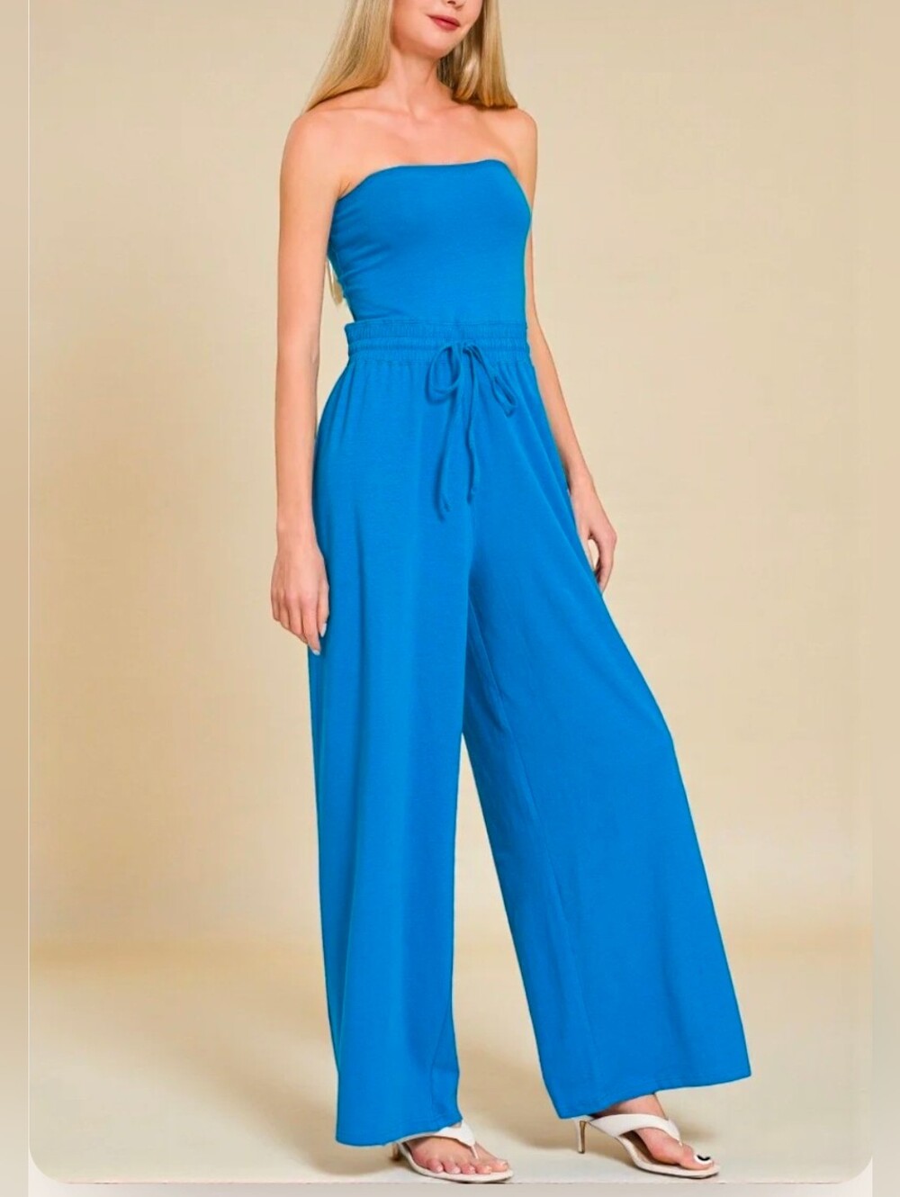 NIP Zenana Strapless Flare Leg Jumpsuit